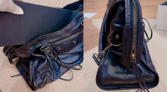 Balenciaga Classic City Medium handbag with model-specific base shaper supporting the bottom of the bag