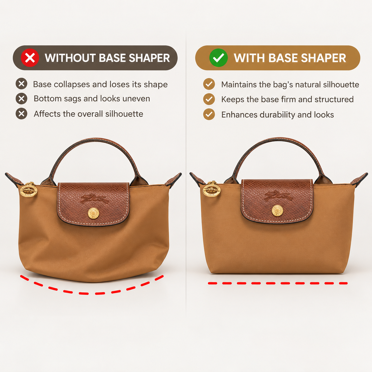 Base Shaper / Bag Insert Saver for Longchamp Le Pliage Original Pouch