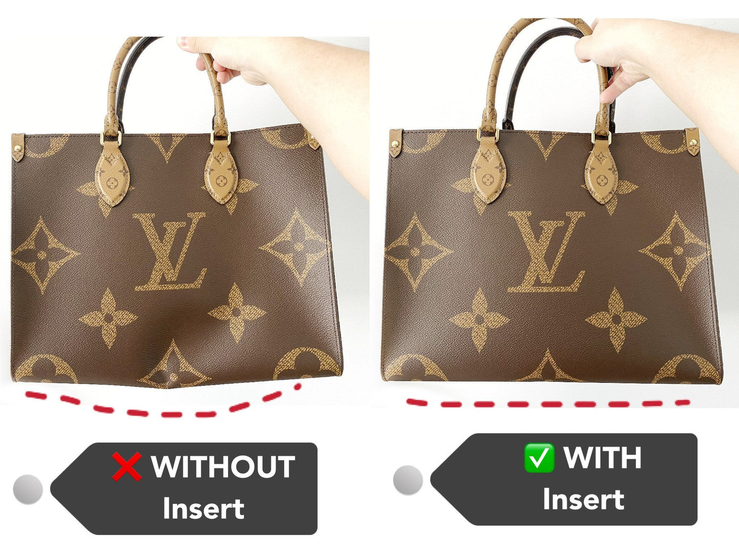 Base Shaper / Bag Insert Saver for Louis Vuitton On The Go Tote GM Canvas Version